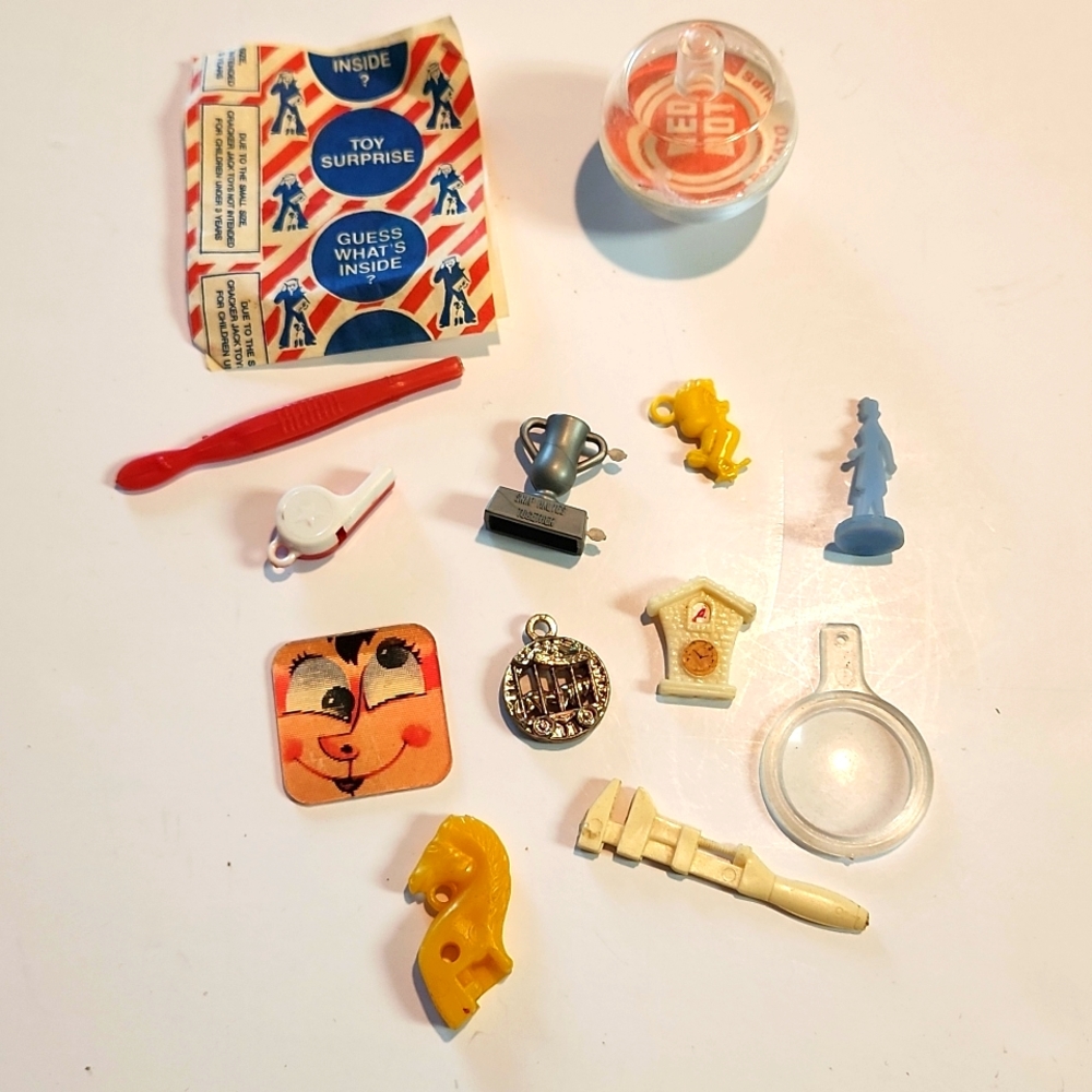 13 Vintage Cracker Jack, Frito Lay, gumball machine prizes, etc